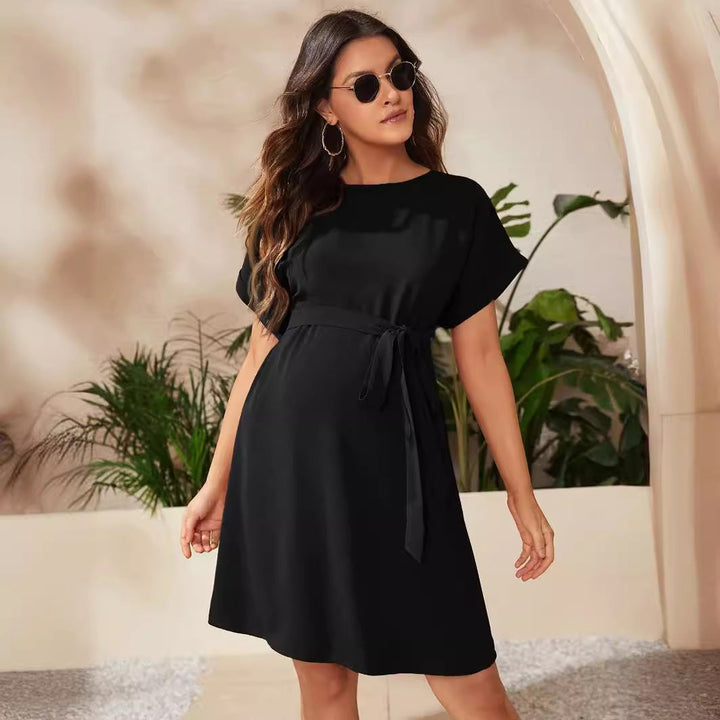 Discover the Elegance of Our Maternity Bat Sleeve Girdle Dress