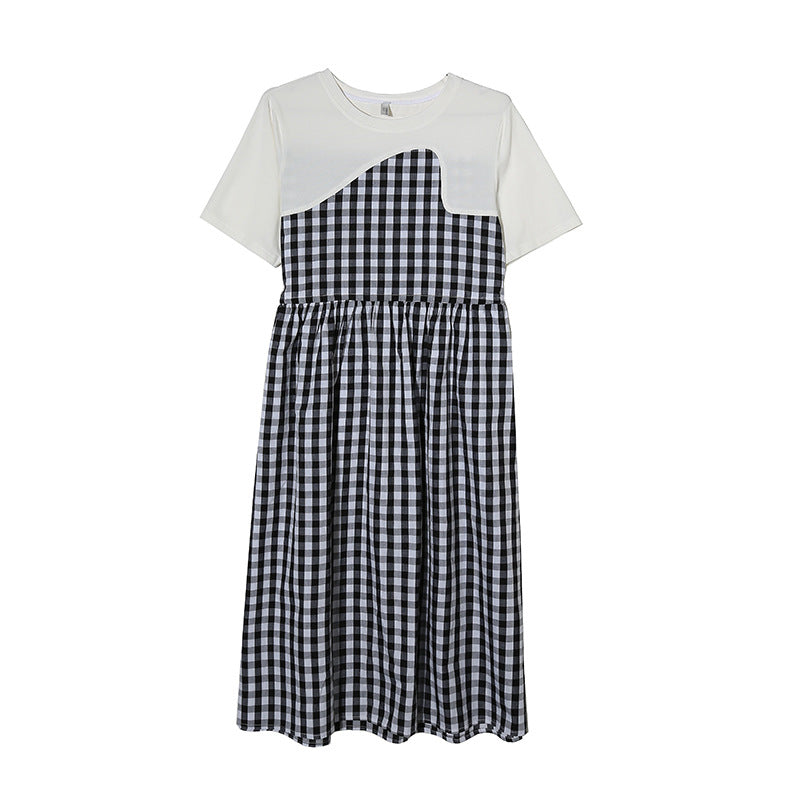 Plaid stitching maternity dress