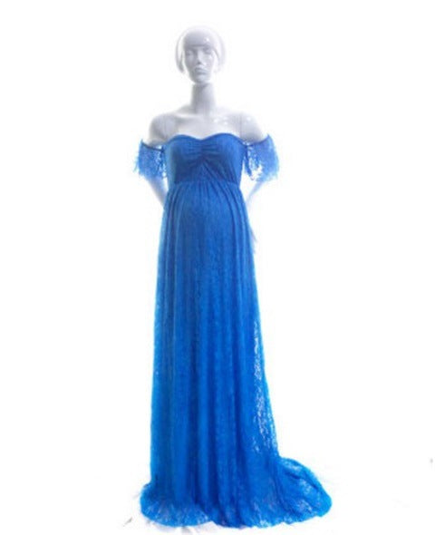 One-shoulder Korean lace maternity dress