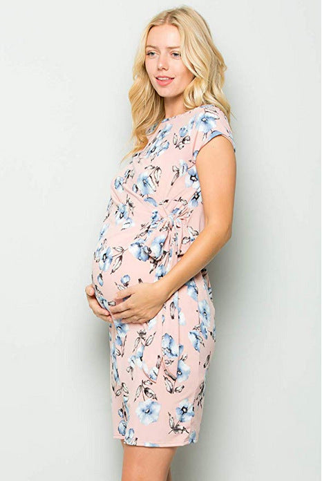 Short sleeve printed maternity dress