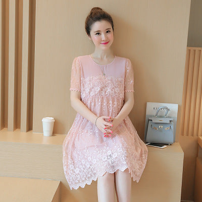 Summer Korean shirt lace crochet flower maternity dress