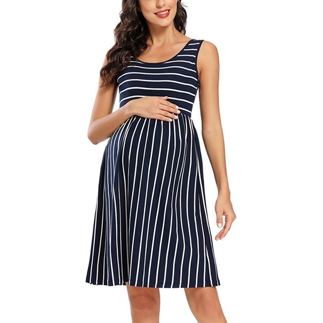 European And American Striped Maternity Dress