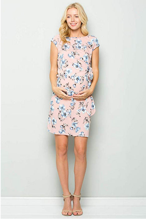 Short sleeve printed maternity dress