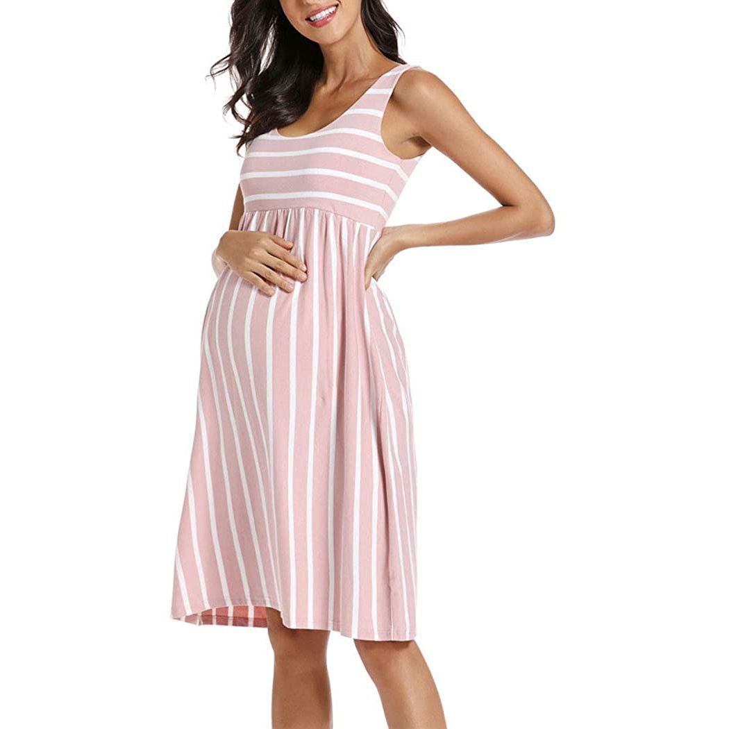 European And American Striped Maternity Dress