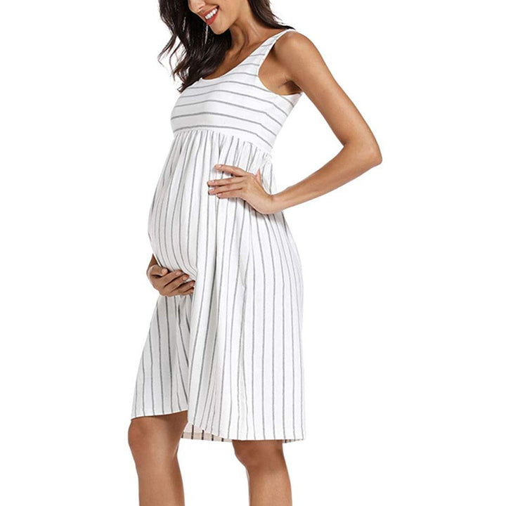 European And American Striped Maternity Dress